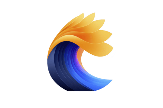 This features vibrant, abstract wave design with layered orange and blue elements, creating dynamic and modern look. composition suggests movement and energy, making it visually striking png