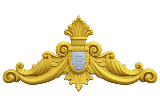 florido dorado decorativo elemento con intrincado volutas y central proteger diseño, exudando elegancia y sofisticación. embellecimiento caracteristicas simétrico modelo con real instinto png