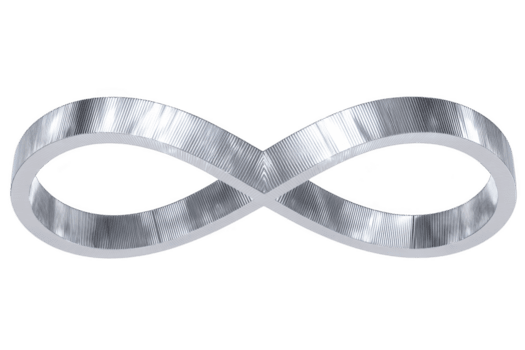 elegant, metallisk oändlighet symbol med reflekterande yta, representerar ändlös möjligheterna och kontinuitet. design är modern och elegant, lämplig för olika konceptuell teman png