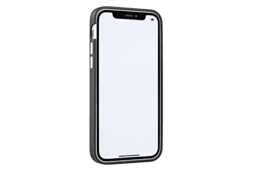 Sleek smartphone with black frame and blank white screen, showcasing modern design. device features side buttons and front camera, ideal for technology and communication themes png