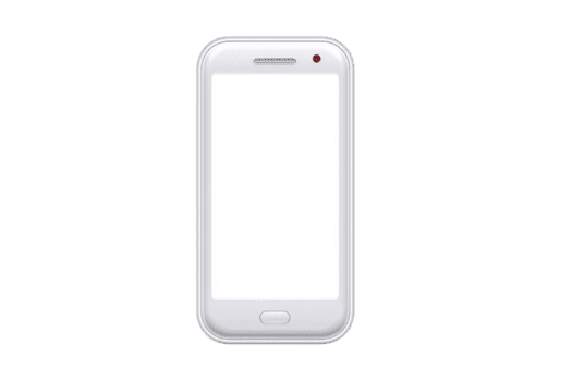 White smartphone with blank screen is displayed against plain background, showcasing its simple design and compact size. device features front camera and home button, suitable for various digital png