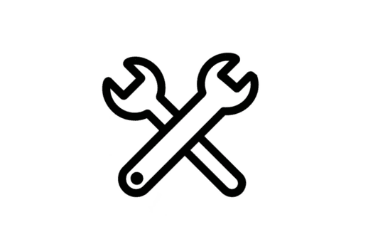 Crossed wrench and spanner icon symbolizing tools and repair, often used to represent maintenance or mechanical work. simple black design conveys sense of utility and functionality png