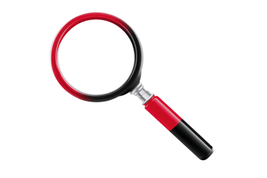 rosso e nero ingrandimento bicchiere con brillante maniglia è isolato su trasparenza sfondo, simboleggiante ricerca e scoperta png