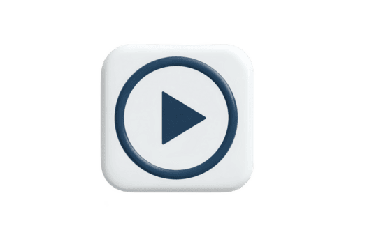 3D play button icon with blue triangle inside circle on white square background, symbolizing media playback or start. design is simple and modern, suitable for digital interfaces png