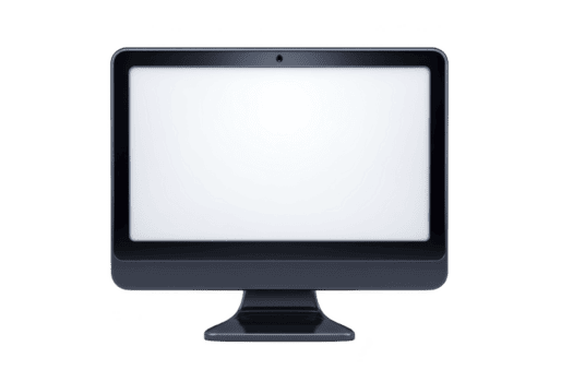 elegante nero computer tenere sotto controllo con vuoto bianca schermo, con moderno design e costruito nel webcam a superiore. tenere sotto controllo è impostato contro pianura trasparenza sfondo, sottolineando suo minimalista stile png