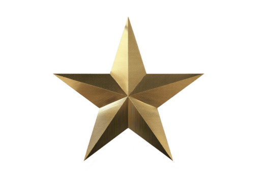 d'oro stella con strutturato superficie sta su contro trasparenza sfondo, la creazione di Impressionante e elegante visivo. stella metallico lucentezza e intricato design Inserisci senso di lusso e raffinatezza png