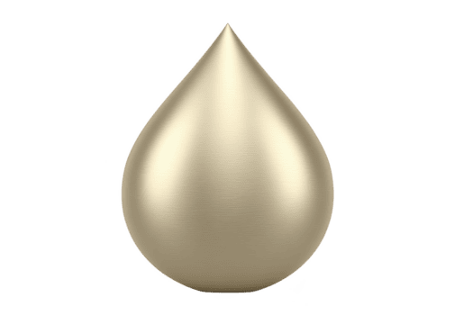 Smooth, metallic gold droplet shape with reflective surface, resembling teardrop or liquid drop. object is isolated on transparency background, highlighting its sleek and modern design png