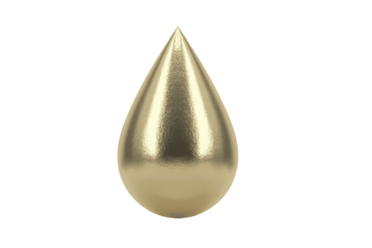 skinande gyllene teardrop form med slät metallisk yta, reflekterande ljus elegant. objekt visas tre dimensionell och är isolerat genomskinlighet bakgrund, betona dess lyxig utseende png