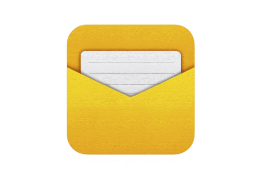 Yellow envelope icon with white paper inside, symbolizing email or messaging applications. design is simple and modern, often used in digital communication interfaces png