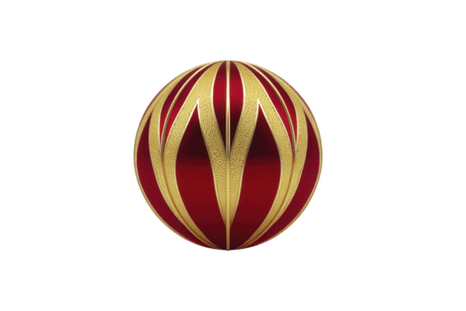 Decorative red and gold ornament with intricate patterns, perfect for festive occasions. spherical design features elegant gold accents on rich red background, creating luxurious appearance png