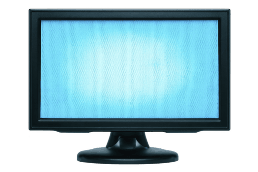 svart dator övervaka med blå skärm, isolerat på genomskinlighet bakgrund, representerar teknologi och digital visa. skärm är tom, föreslår potential för olika användningar png