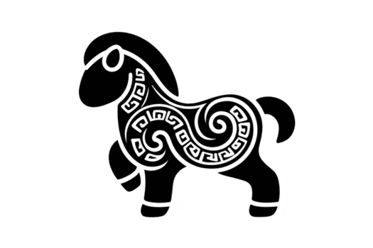 Stylized illustration of sheep with intricate spiral patterns on its body, showcasing blend of traditional and modern design elements. black and white color scheme adds classic touch png