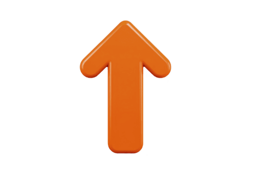 Orange 3D arrow pointing upwards symbolizes direction and progress, often used in digital graphics and presentations to indicate movement or growth png