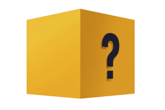 Large yellow cube with question mark on its side, symbolizing mystery or uncertainty. cube bright color contrasts with dark question mark, creating sense of curiosity png