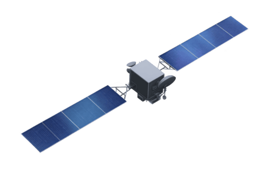 satellit med stor sol- paneler och kommunikation Utrustning i Plats, designad för kretsande jord och överföring data. satellit elegant design och teknologi markera dess Avancerad teknik png