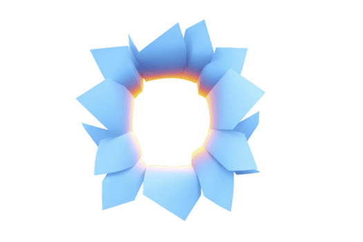 levendig, abstract 3d vorm met blauw bloemblaadjes vormen circulaire patroon, gloeiend met zacht helling van warm kleuren Bij centrum, creëren dynamisch en modern ontwerp png