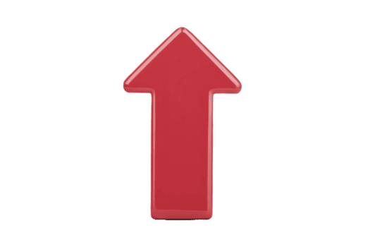 Shiny red arrow pointing upwards symbolizes direction and progress, often used in digital interfaces or presentations to indicate movement or growth png