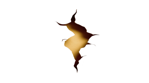 Torn paper effect reveals warm, glowing light through jagged tear, creating dramatic and intriguing visual. contrast between dark edges and bright center adds depth and interest png