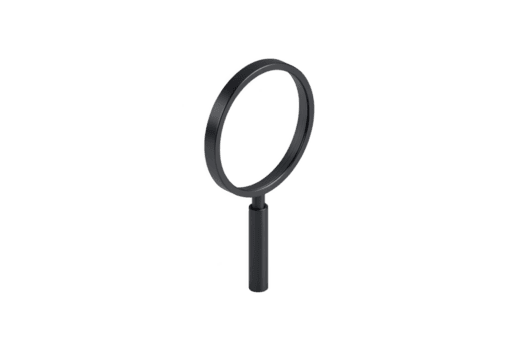 Black magnifying glass with simple design is shown against transparency background, emphasizing its sleek and minimalist style. magnifying glass is positioned upright, highlighting its circular png