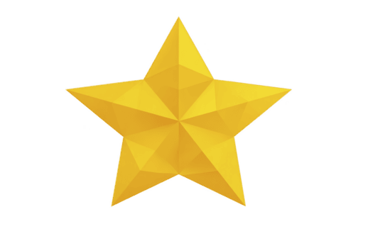 brillante, geométrico amarillo estrella con 3d apariencia, presentando agudo bordes y simétrico diseño, soportes fuera en contra llanura antecedentes. estrella vibrante color y moderno estilo evocar sentido de logro png