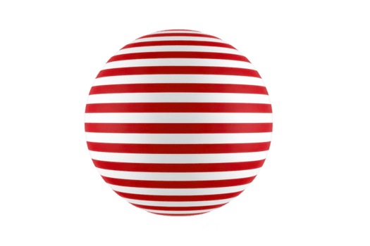 Spherical object with red and white horizontal stripes creates visually striking pattern. design is reminiscent of classic candy cane, evoking festive and playful atmosphere png