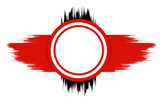 grassetto rosso e nero circolare design con grunge struttura, con centrale cerchio e orizzontale spazzola colpi estendendosi verso l'esterno, la creazione di dinamico e tagliente visivo effetto png