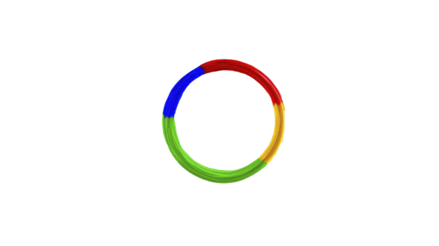 Colorful circular wireframe with segments in red, blue, yellow, and green, creating vibrant and dynamic appearance. design is simple yet visually striking, evoking sense of unity and balance png