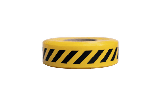 rodar de amarillo precaución cinta con negro diagonal rayas, a menudo usado para la seguridad y advertencia propósitos, es desplegado en contra llanura antecedentes. cinta es enroscado pulcramente, enfatizando sus preparación para utilizar png