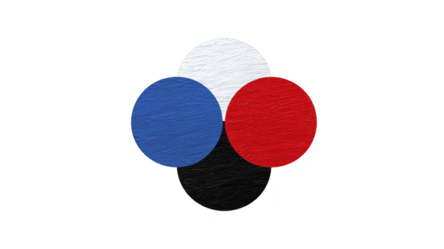 grafico design Caratteristiche tre sovrapposizione cerchi nel rosso, bianca, e blu, la creazione di visivamente Impressionante modello. cerchi getto ombra, aggiungendo profondità e dimensione per composizione png