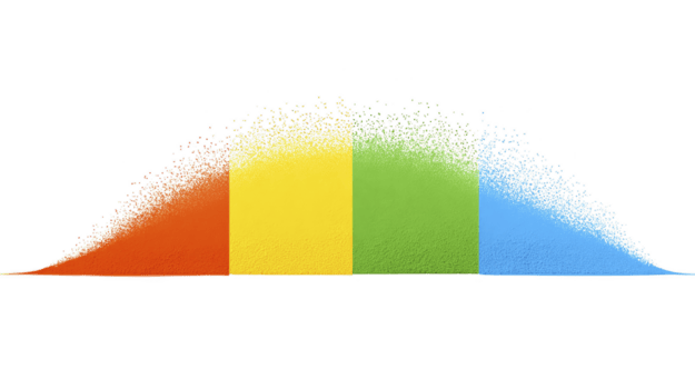 vibrante degradado de de colores polvo formas liso, simétrico arco, transicion desde rojo a amarillo, verde, y azul. dinámica chapoteo crea animado y energético visual efecto png