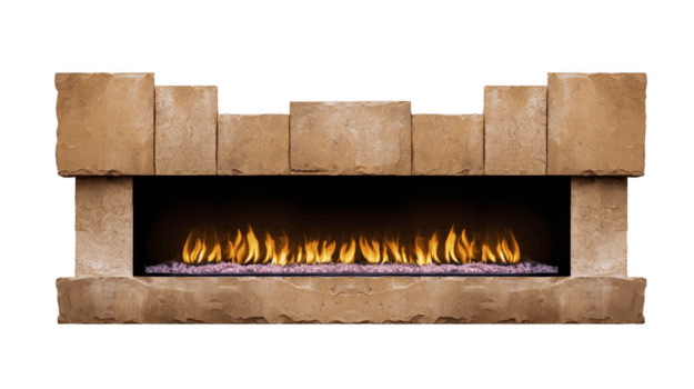 moderno pietra camino con elegante design Caratteristiche realistico fiamma effetto, la creazione di caldo e invitante atmosfera. naturale pietra struttura Aggiunge rustico fascino per qualunque interno spazio png