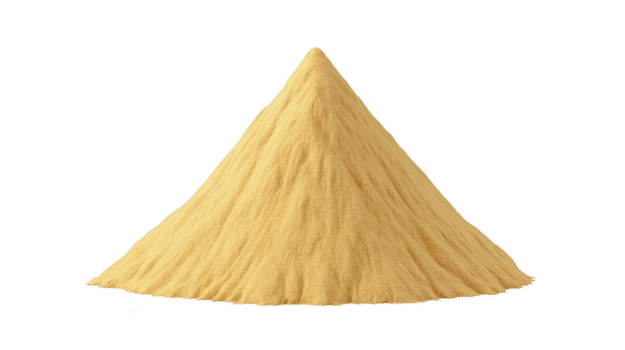 mucchio di bene giallo sabbia è sagomato in cono, isolato su trasparenza sfondo. struttura appare liscio e uniforme, suggerendo asciutto e perdere consistenza png