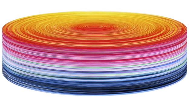 vibrante, multicolorido circular padronizar com concêntrico argolas cria hipnotizante visual efeito. gradiente transições suavemente a partir de caloroso amarelos e vermelhos para legal blues e roxos, formando dinâmico png