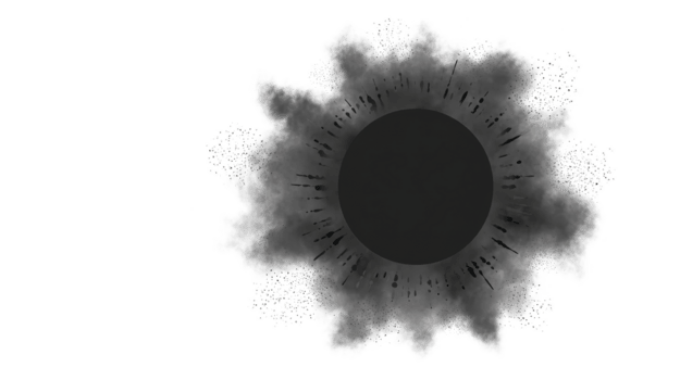 dramático negro y gris tinta chapoteo con circular centro, creando artístico y resumen efecto, Perfecto para antecedentes o diseño elementos png