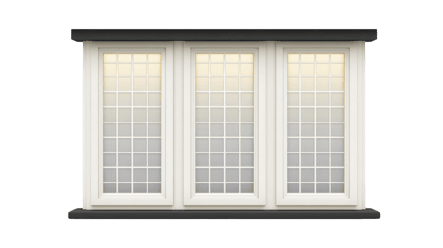 moderne fenêtre conception Caractéristiques Trois panneaux avec la grille motifs, offre élégant et fonctionnel une addition à tout bâtiment. cette fenêtre améliore Naturel lumière et fournit contemporain esthétique png