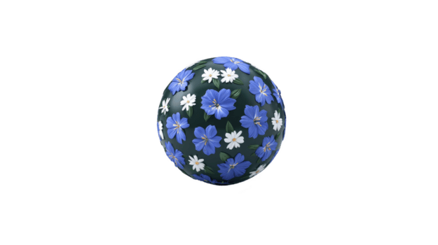 decorativo sfera con vivace floreale modello con blu e bianca fiori trasparenza sfondo, la creazione di visivamente attraente e artistico design. Questo oggetto può migliorare vario decorativo png