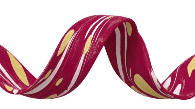 beschwingt, fließend Band Eigenschaften Reich Rosa Farbe geschmückt mit Fett gedruckt Gelb Punkte und Weiß Streifen, Erstellen dynamisch und künstlerisch visuell Wirkung. glatt Kurven hervorrufen Sinn von Bewegung und Kreativität png