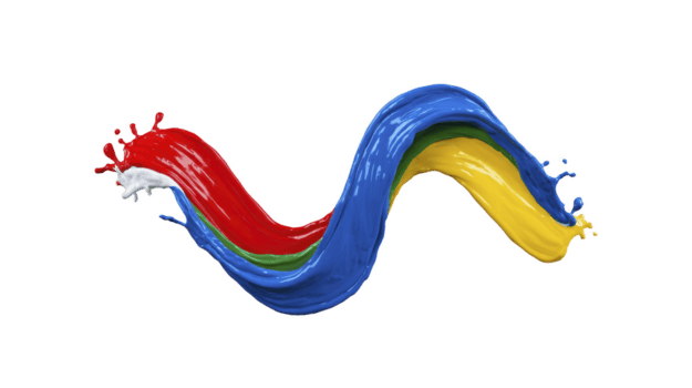 vivace onda di dipingere flussi con grazia, in mostra miscela di rosso, blu, giallo, e verde colori, la creazione di dinamico e artistico visivo effetto. spruzzi Inserisci energico toccare per composizione png