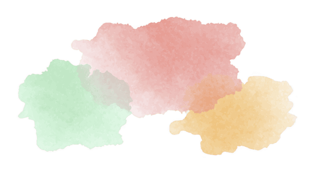 Soft pastel watercolor blobs in shades of green, pink, and yellow create gentle and artistic background, perfect for various design projects png