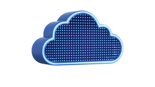 levendig blauw wolk vorm verlichte met LED lichten, met stippel patroon dat creëert modern en tech geïnspireerd Look. deze ontwerp symboliseert digitaal opslagruimte en connectiviteit png