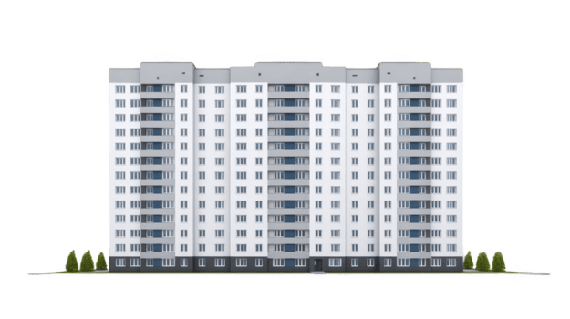 modern lägenhet byggnad med flera olika golv, terar elegant design och talrik fönster. strukturera är omgiven förbi grönska, skapande trevlig urban miljö png