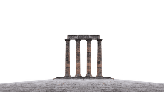 antico tempio rovine con quattro alto colonne In piedi prominente contro rigido sfondo, in mostra classico architettura e storico significato. struttura evoca senso di atemporalità png