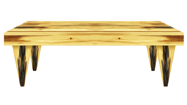 élégant en bois café table avec unique conception avec pointu, angulaire jambes et lisse, brillant surface. cette pièce ajoute moderne toucher à tout vivant espace, parfait pour rassemblements ou relaxation png