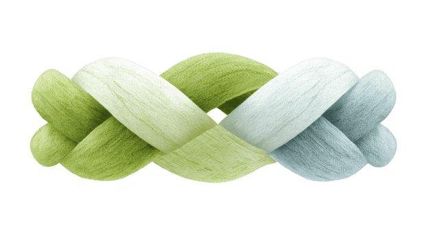 Beautifully intertwined braid of soft, textured fibers in shades of green and blue, creating harmonious and calming visual effect. This design evokes sense of tranquility and creativity png