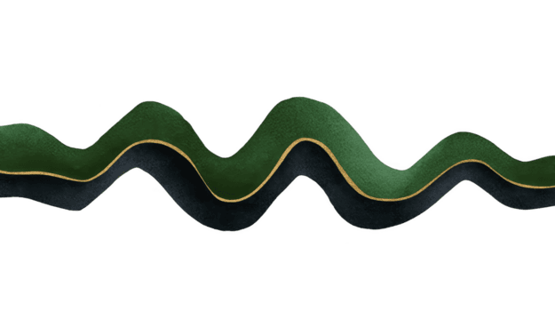 ondulato verde e nero linea con d'oro schema, la creazione di dinamico e artistico design elemento. Questo astratto forma può essere Usato nel vario creativo progetti png