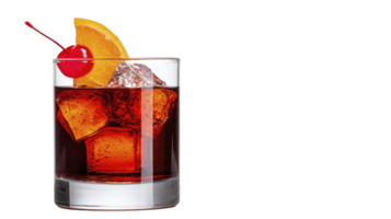 refrescante cóctel servido en claro vaso, presentando hielo cubitos, cereza, y naranja rebanada, creando vibrante y atractivo beber. Perfecto para social reuniones o relajante momentos png