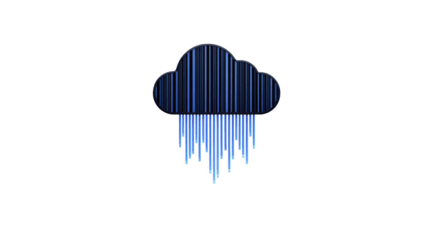 estilizado nuvem gráfico com vertical azul linhas representando chuva, transmitindo moderno e digital estética. isto Projeto simboliza dados armazenamento e nuvem Informática tecnologia png