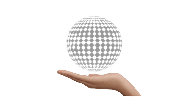 hand innehar transparent sfär med rutnät mönster, symboliserar teknologi och innovation. bild förmedlar känsla av balans och trogen design, inbjudande nyfikenhet och utforskning png
