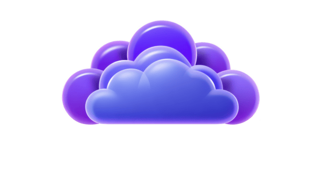 Stylized cloud icon featuring gradient of purple shades, representing digital storage and cloud computing. design is modern and visually appealing, evoking sense of innovation and technology png