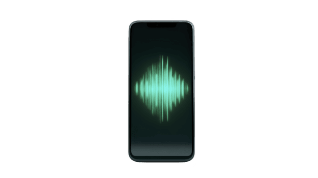 Modern smartphone displaying vibrant sound wave graphic, symbolizing audio technology and communication. sleek design emphasizes innovation and digital interaction, appealing to tech enthusiasts png